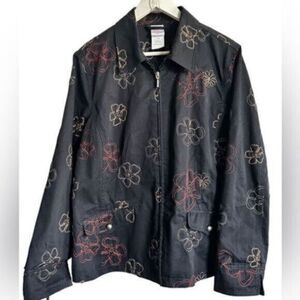 EUC - Weekenders Black Jean Jacket with Zipper & Embroidered Flowers - Size 13